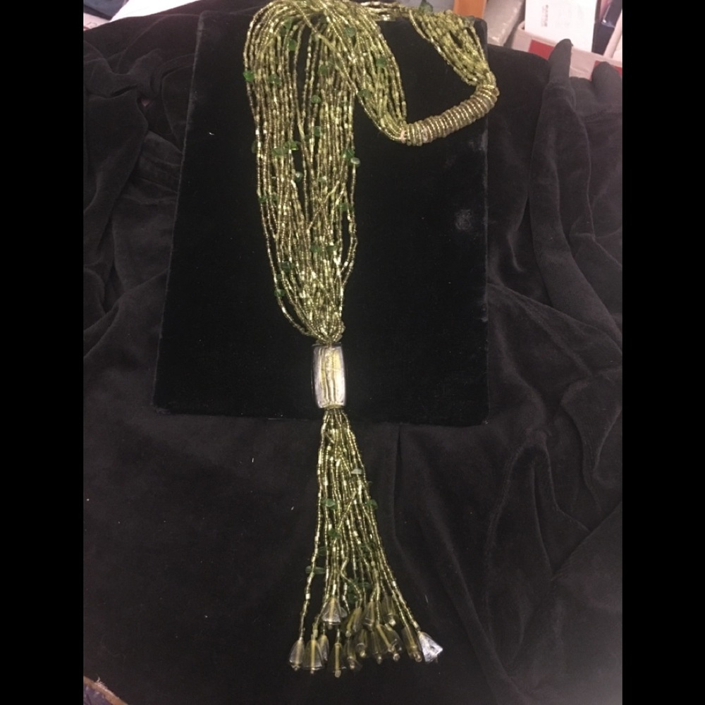 COPY - Ladies 40 inch 15 Strand Green Bead Necklace